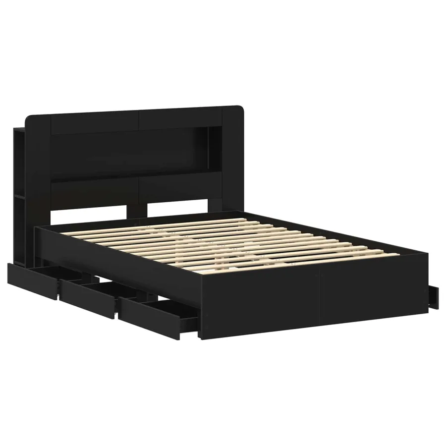 Cadre de lit avec rangement Noir 140 x 190 cm Bois d'ingénierie - 4