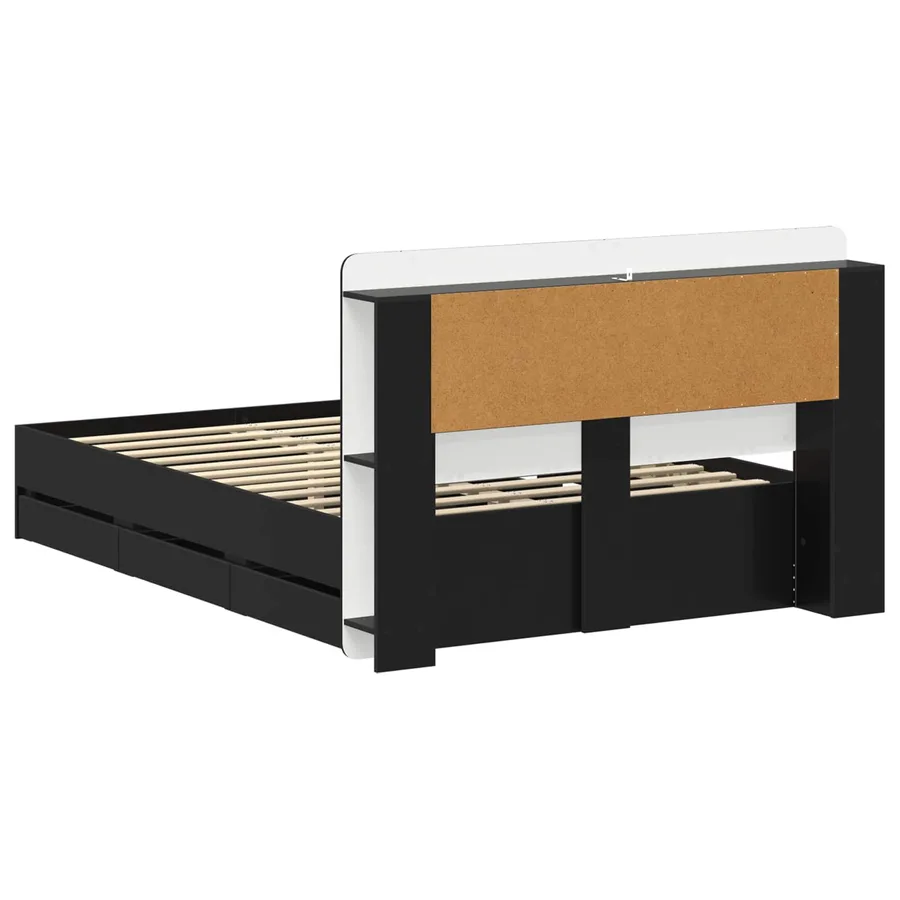 Cadre de lit avec rangement Noir 140 x 190 cm Bois d'ingénierie - 6