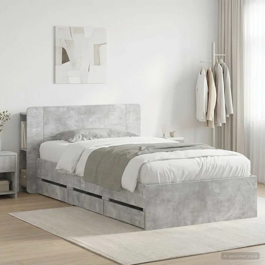 Cadre de lit avec rangement Gris béton 90 x 190 cm