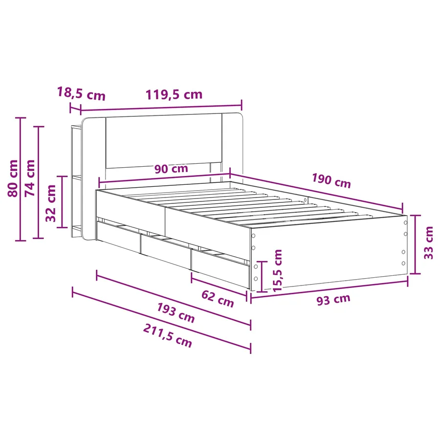 Cadre de lit avec rangement Gris béton 90 x 190 cm - 8
