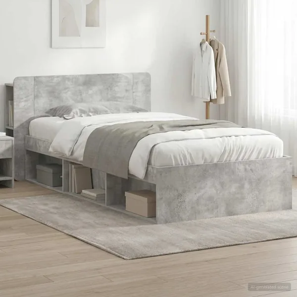 Cadre de lit avec rangement Gris béton 100 x 200 cm