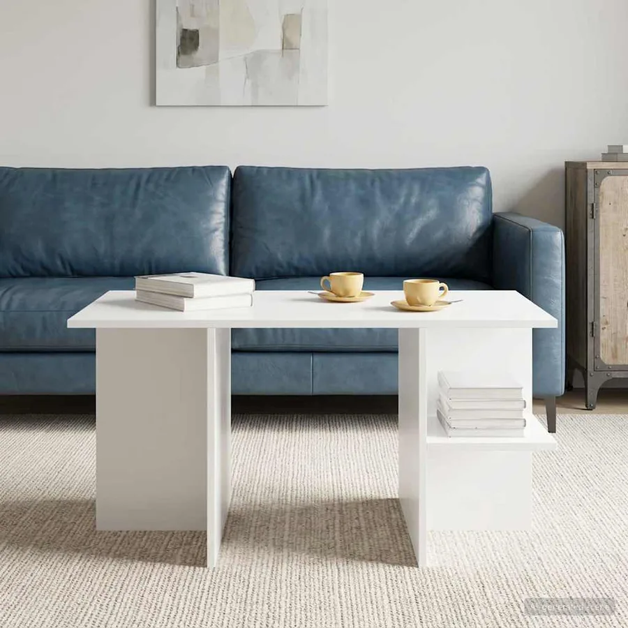 Table basse Blanc 87 x 50 x 45 cm Bois d’ingénierie - 4