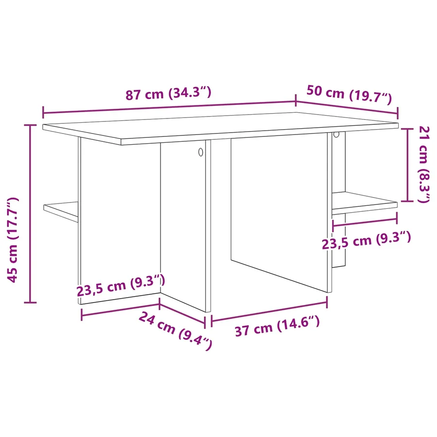 Table basse Blanc 87 x 50 x 45 cm Bois d’ingénierie - 9