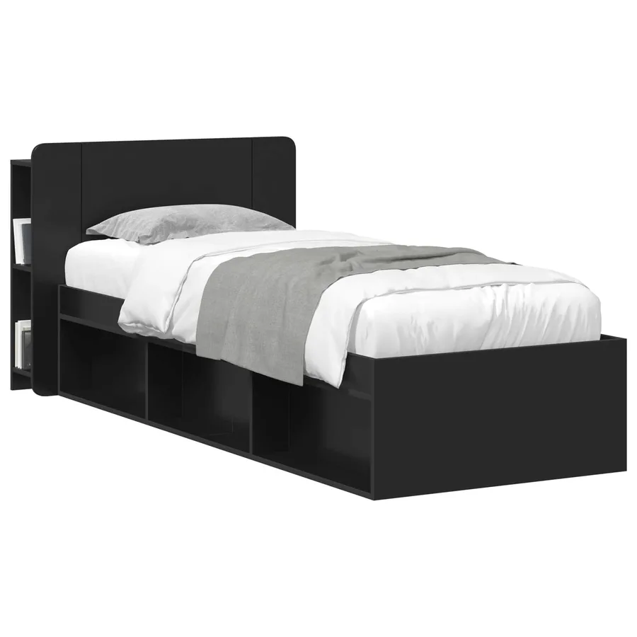 Cabinet de Tête de Lit avec stockage Noir Bois d'ingénierie - 3