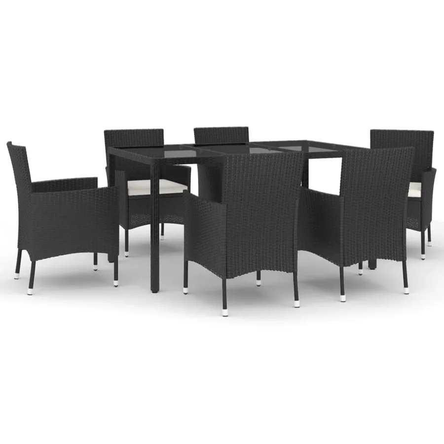 Ensemble à manger de jardin coussins 7pcs Noir Résine tressée - 2