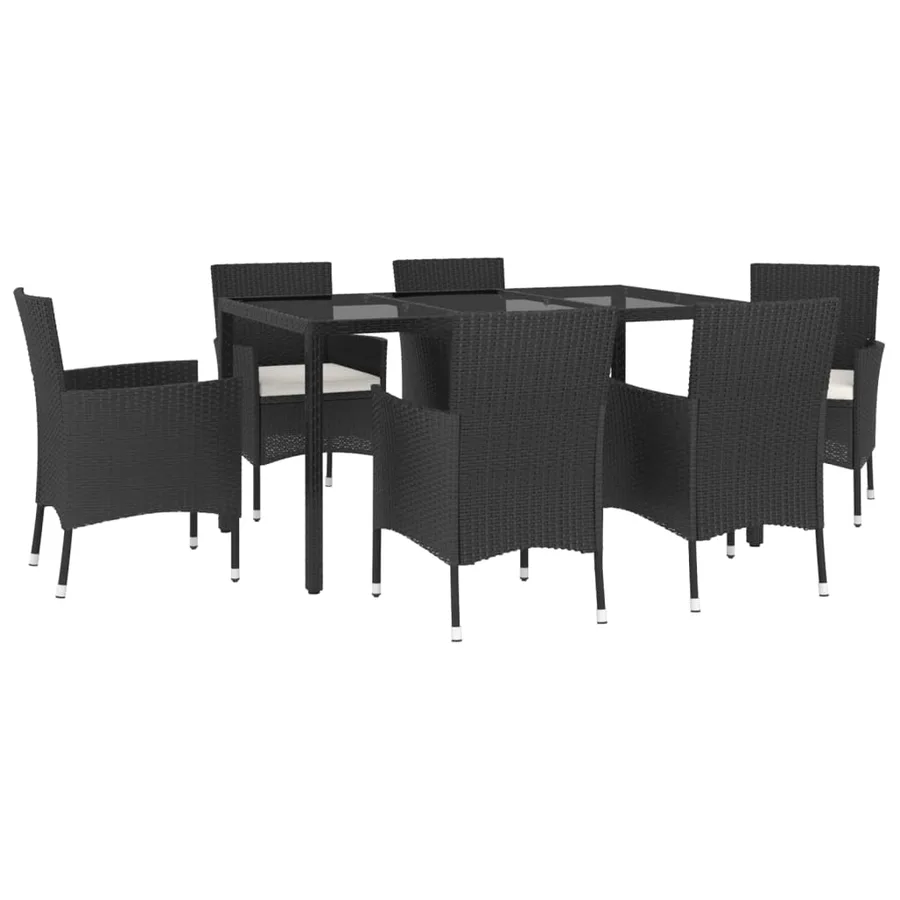 Ensemble à manger de jardin coussins 7pcs Noir Résine tressée - 3