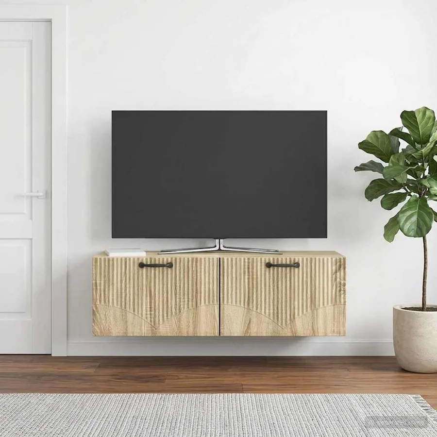 Meuble TV mural Chêne Sonoma 98 x 31 x 30 cm Bois d'ingénierie - 4