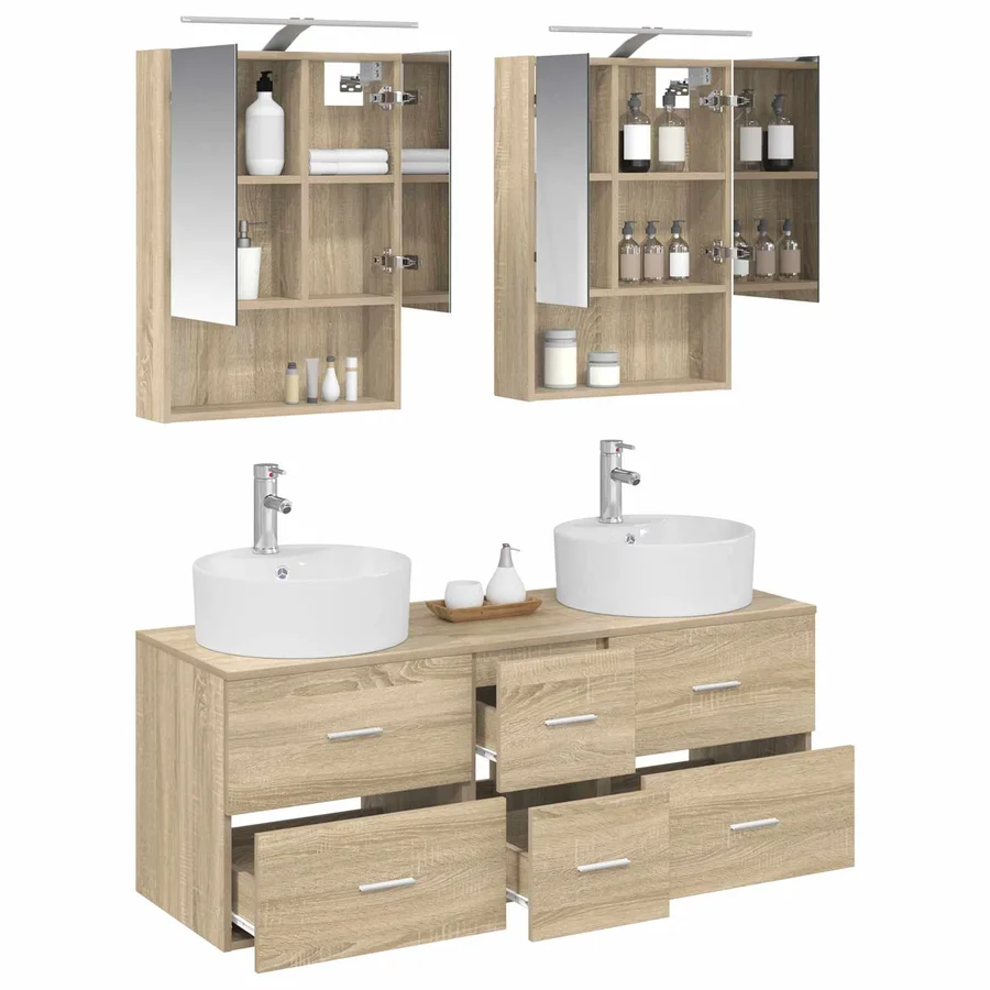 Ensemble de mobilier de salle de bain 5 pcs Chêne Sonoma - 3
