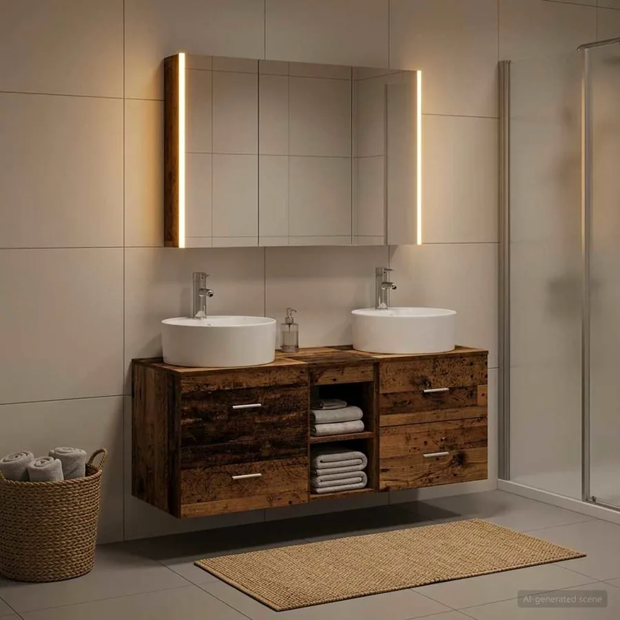 Ensemble de mobilier de salle de bain 4 pcs Bois ancien