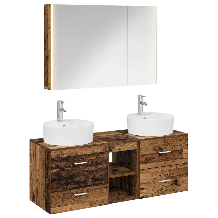Ensemble de mobilier de salle de bain 4 pcs Bois ancien - 2