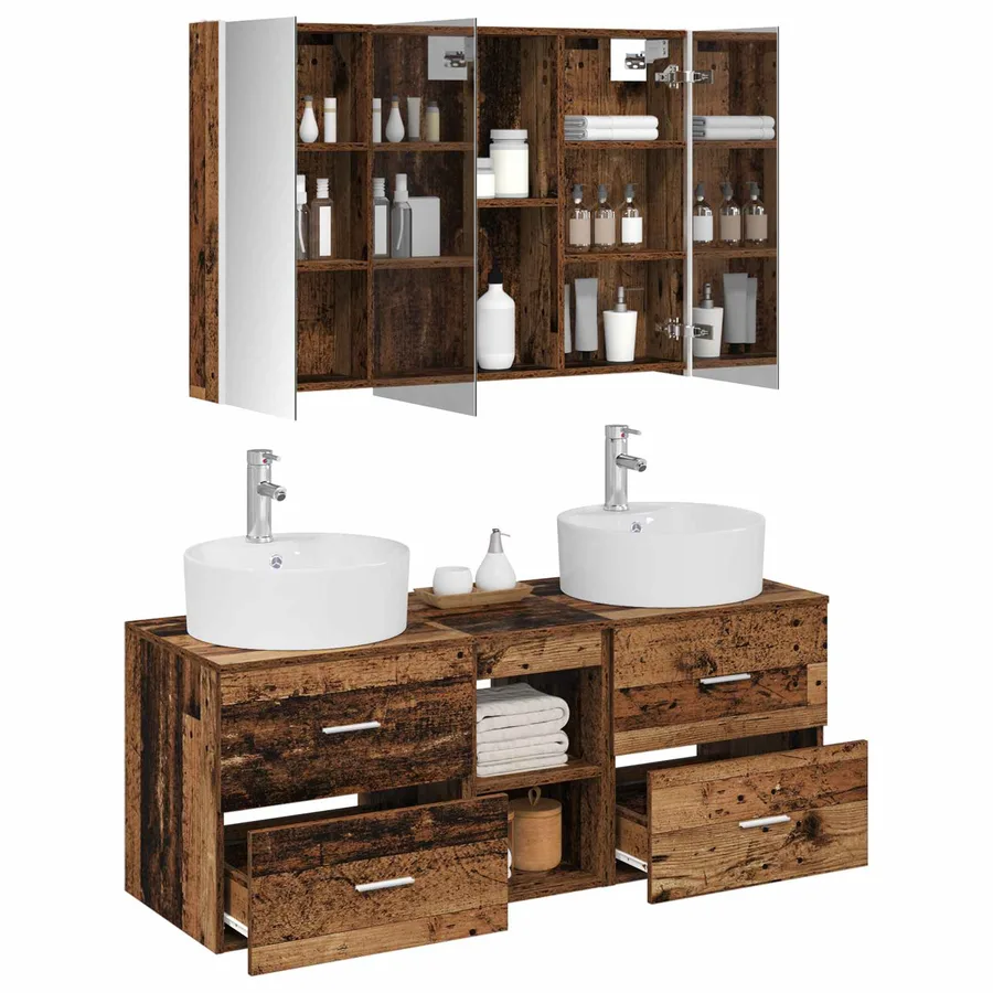 Ensemble de mobilier de salle de bain 4 pcs Bois ancien - 3
