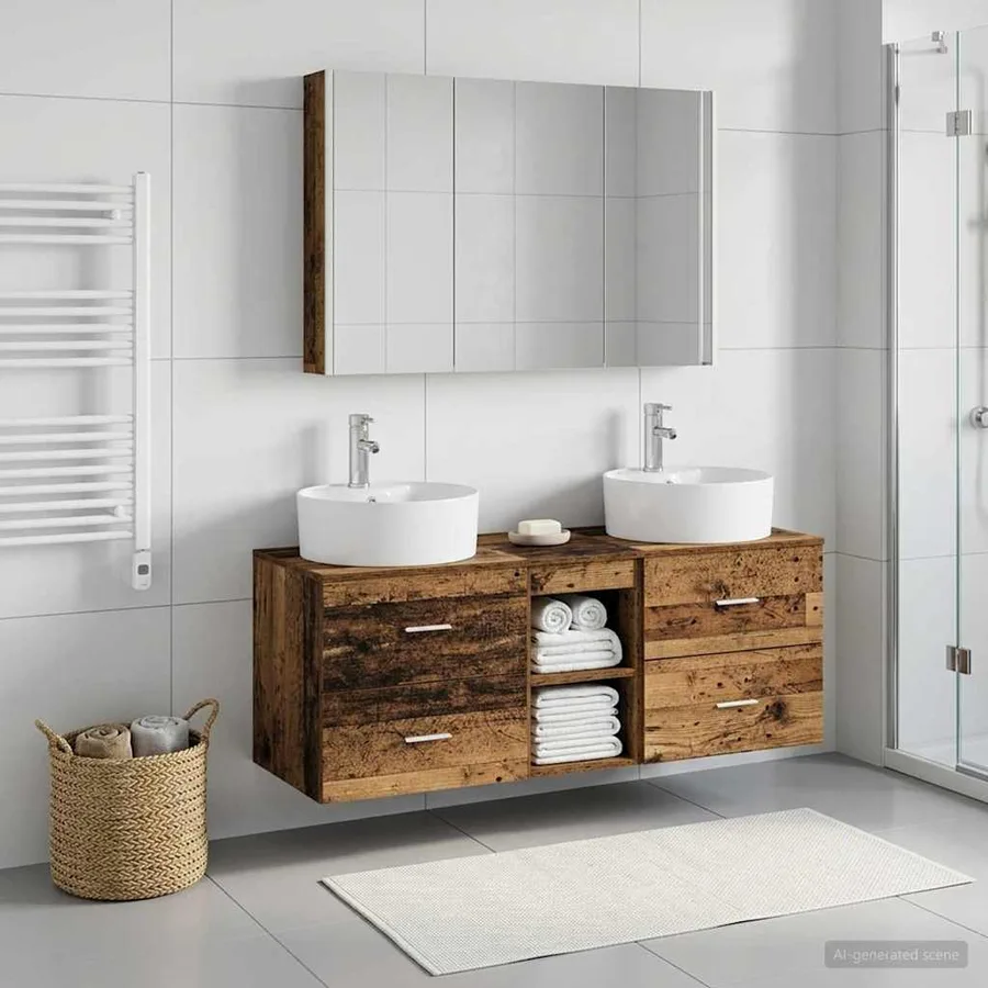 Ensemble de mobilier de salle de bain 4 pcs Bois ancien - 4