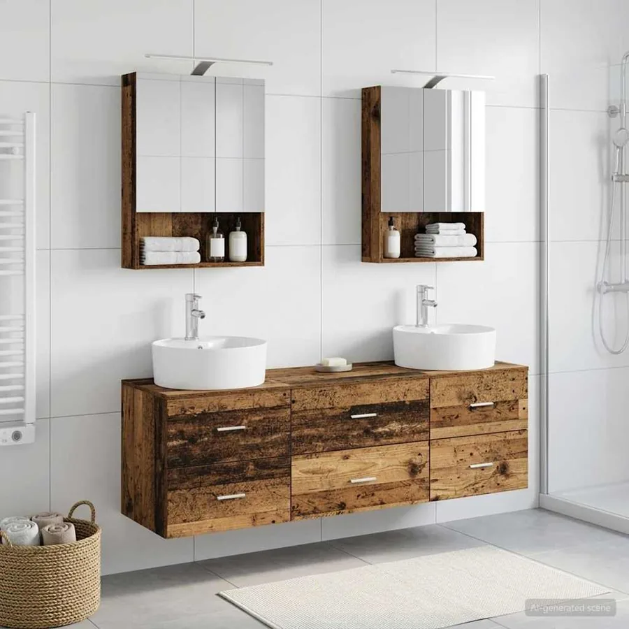 Ensemble de mobilier de salle de bain 5 pcs Bois ancien