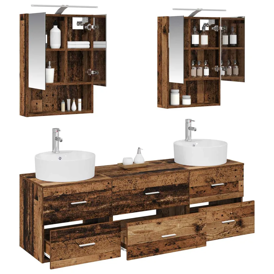 Ensemble de mobilier de salle de bain 5 pcs Bois ancien - 3