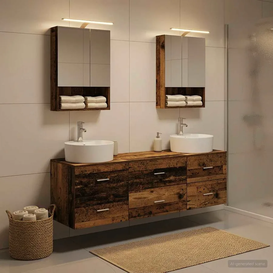 Ensemble de mobilier de salle de bain 5 pcs Bois ancien - 4