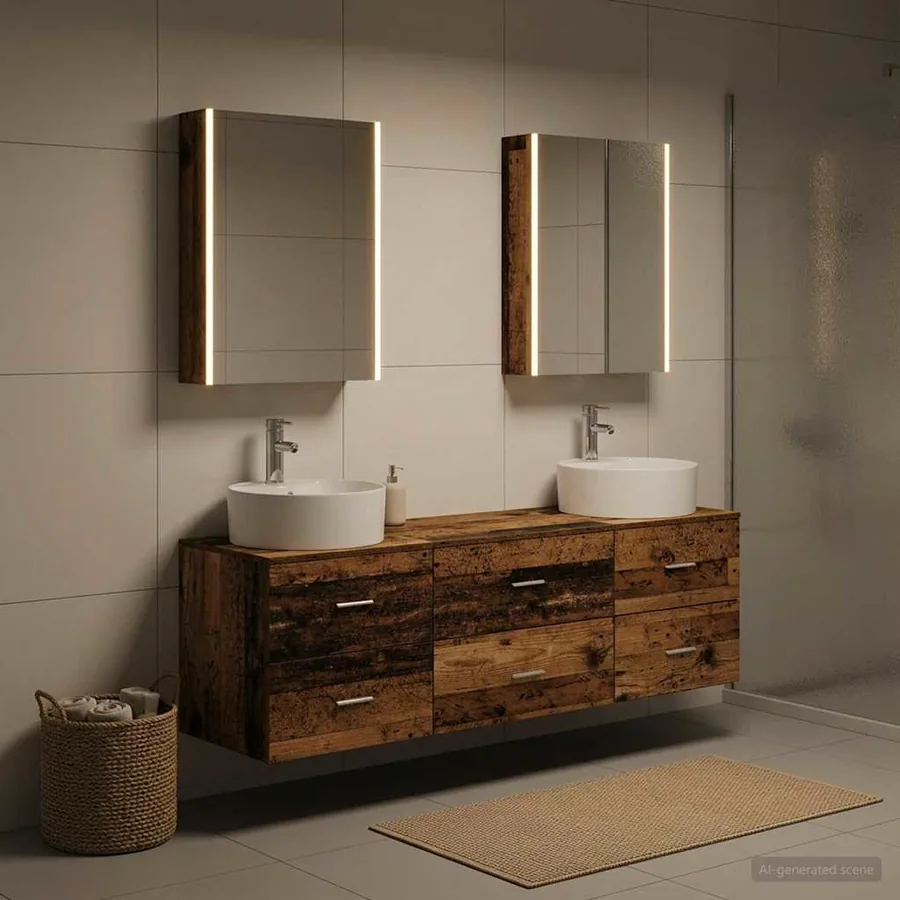 Ensemble de mobilier de salle de bain 5 pcs Bois ancien