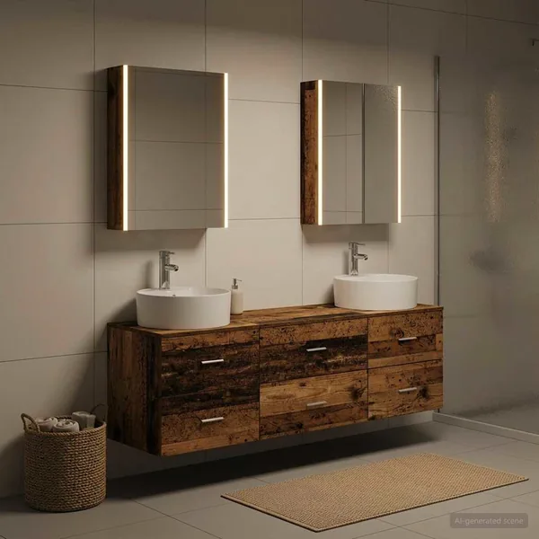 Ensemble de mobilier de salle de bain 5 pcs Bois ancien