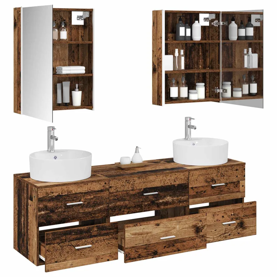 Ensemble de mobilier de salle de bain 5 pcs Bois ancien - 3