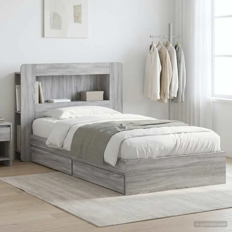 Cadre de lit avec rangement avec tiroir Sonoma gris 75 x 190 cm