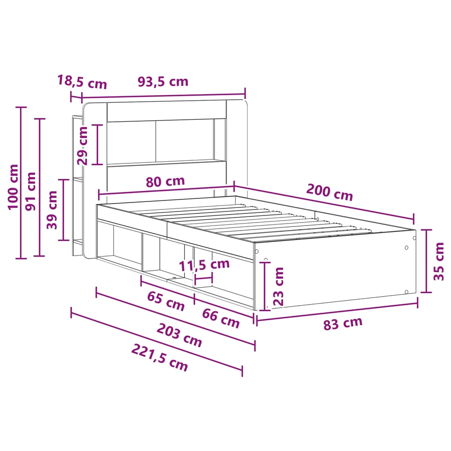 Cadre de lit avec rangement Sonoma gris 80 x 200 cm - 8