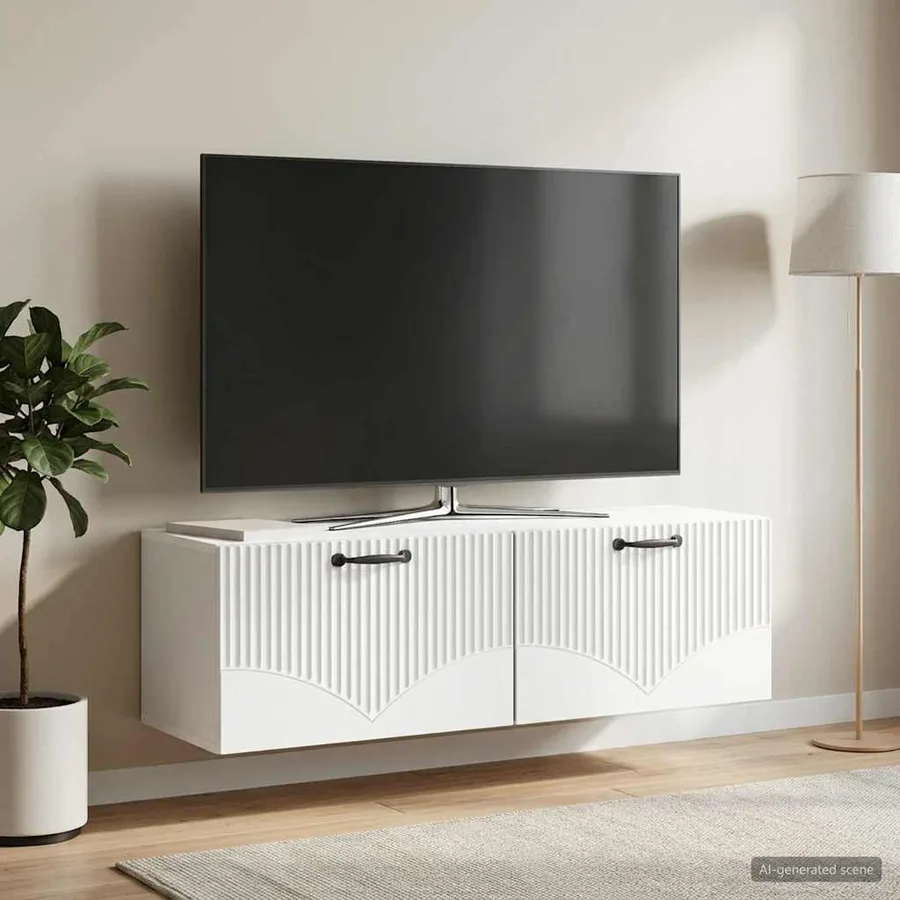 Meuble TV mural Blanc 98 x 31 x 30 cm Bois d'ingénierie - 4