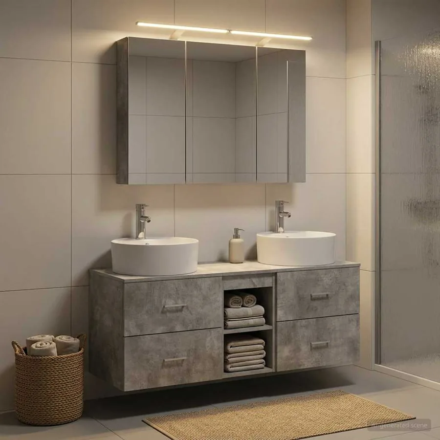 Ensemble de mobilier de salle de bain 4 pcs Gris béton