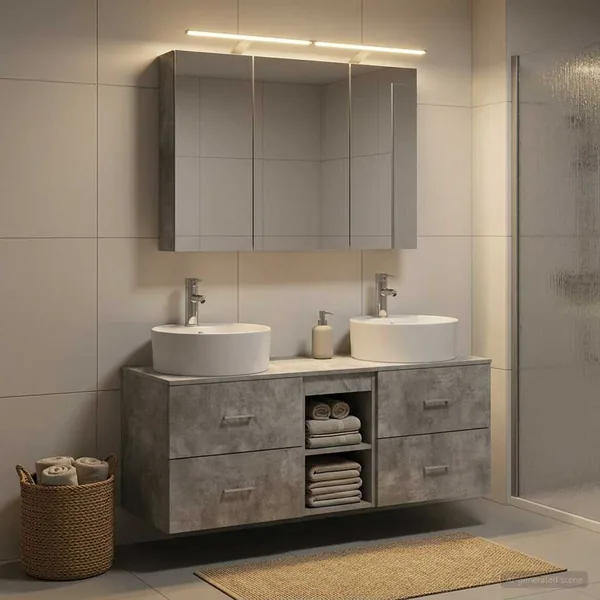Ensemble de mobilier de salle de bain 4 pcs Gris béton