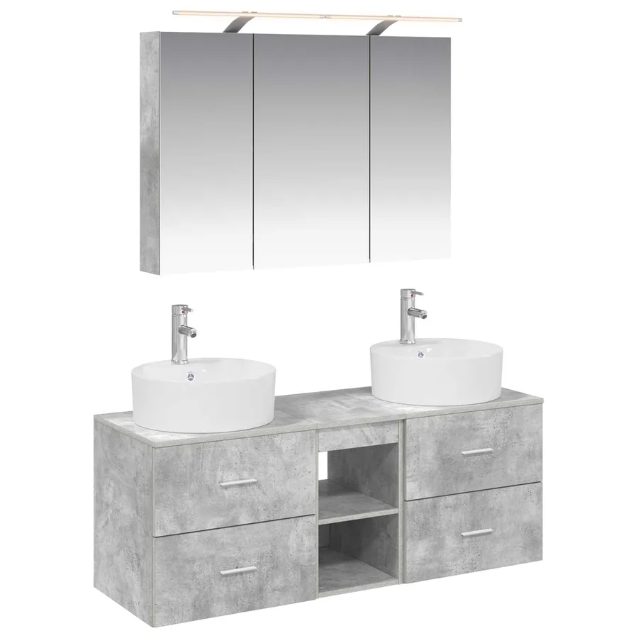 Ensemble de mobilier de salle de bain 4 pcs Gris béton - 2