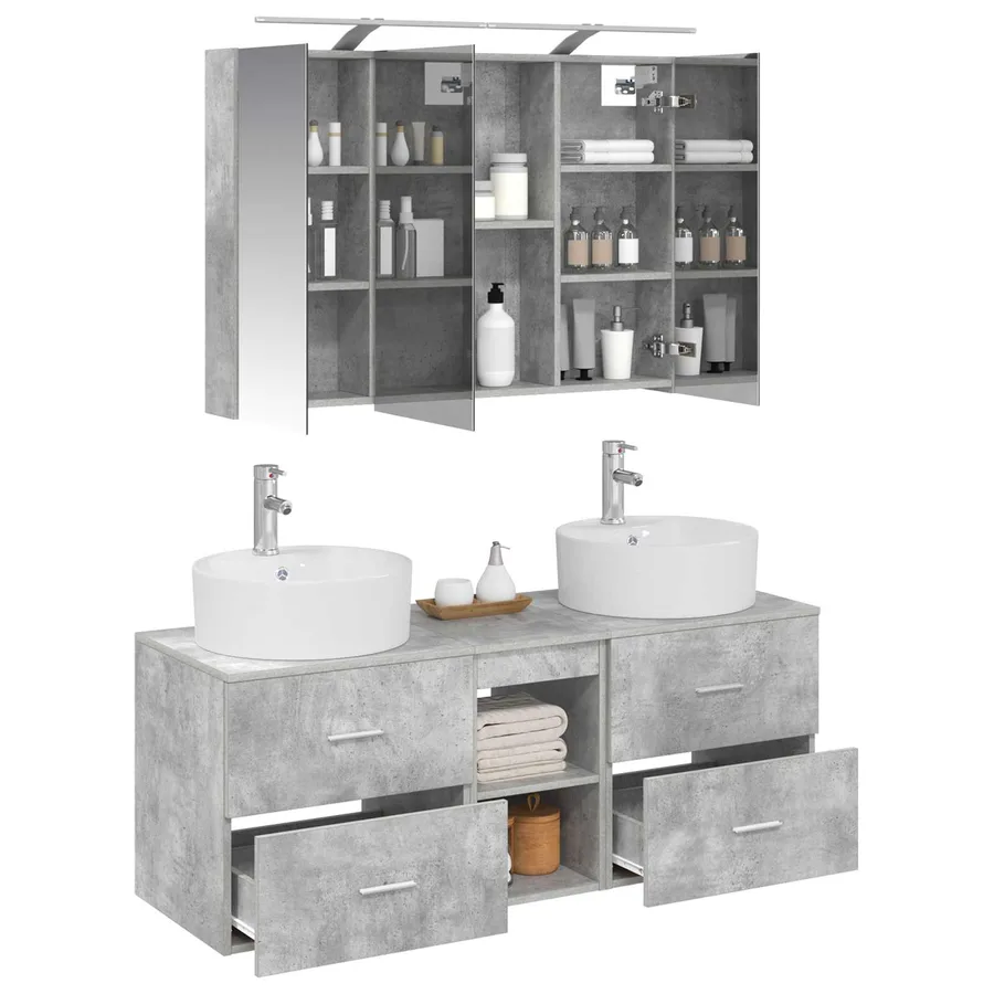 Ensemble de mobilier de salle de bain 4 pcs Gris béton - 3
