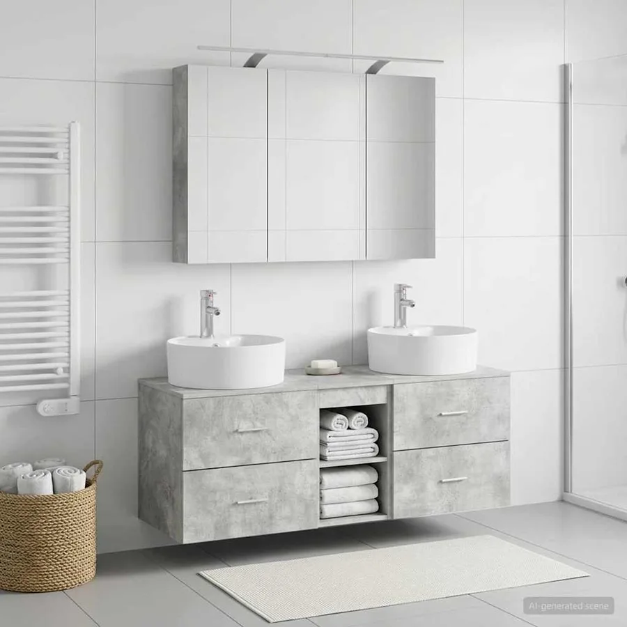 Ensemble de mobilier de salle de bain 4 pcs Gris béton - 4