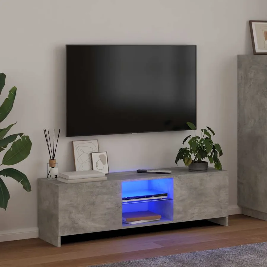 Meuble TV avec lumières LED gris béton 120x30x36 cm