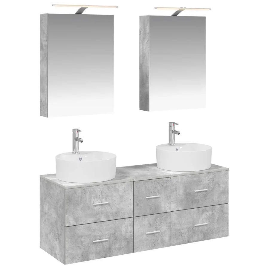 Ensemble de mobilier de salle de bain 5 pcs Gris béton - 2