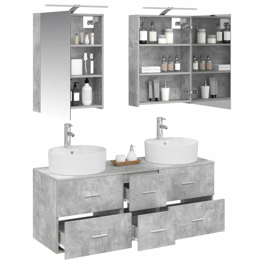 Ensemble de mobilier de salle de bain 5 pcs Gris béton - 3