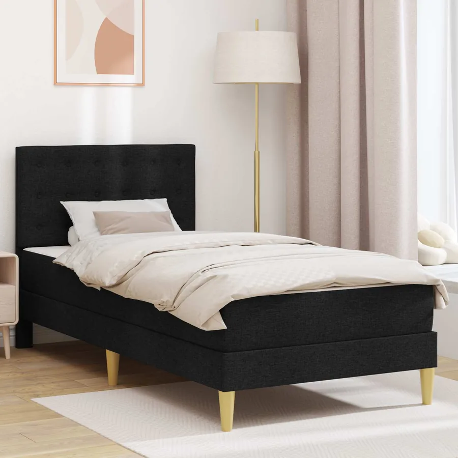Cadre de lit avec matelas Noir 90 x 190 cm tissu
