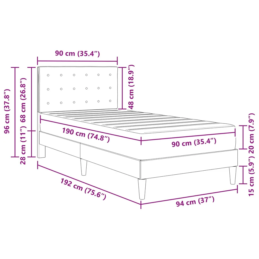 Cadre de lit avec matelas Noir 90 x 190 cm tissu - 11