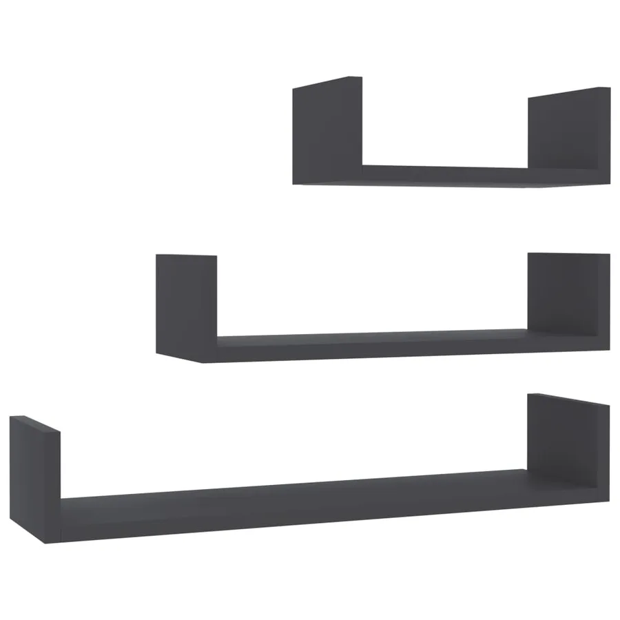 Étagères murales 3 pcs Gris Bois d'ingénierie - 2