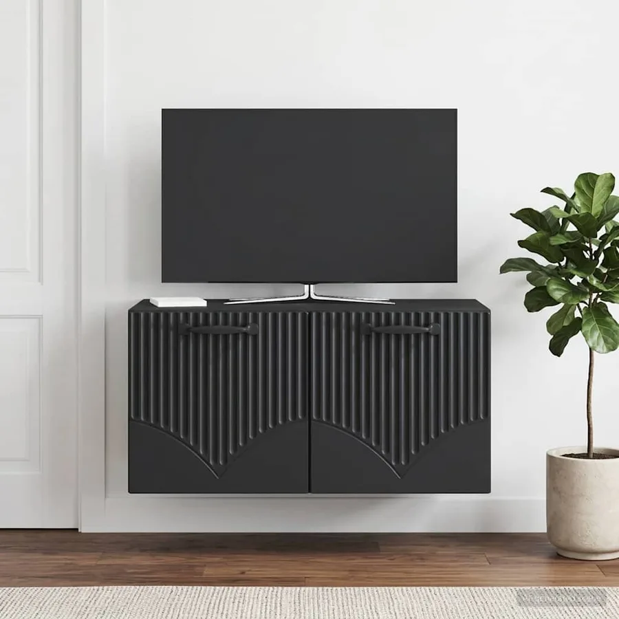 Meuble TV mural Noir 59,5 x 31 x 30 cm Bois d'ingénierie - 4
