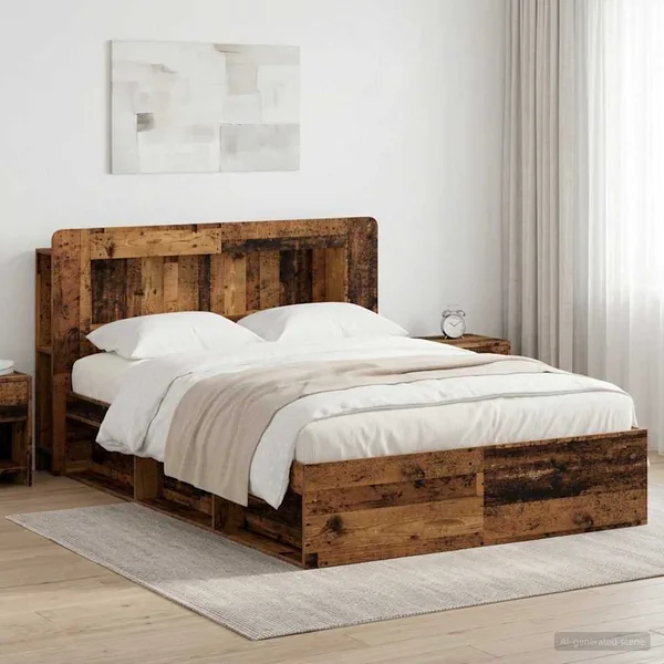 Cadre de lit avec rangement Bois ancien 140 x 190 cm