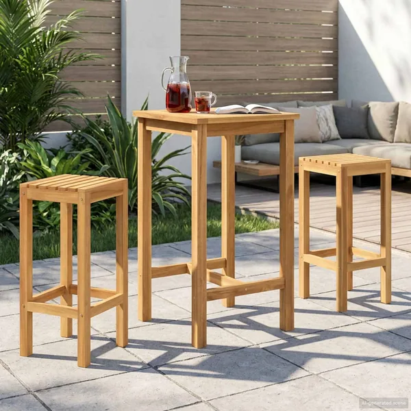 Ensemble de bar extérieur 3 pcs Non traité Bois de teck massif