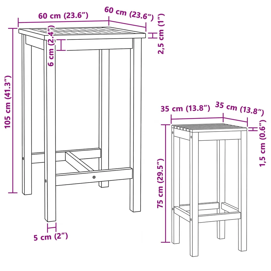 Ensemble de bar extérieur 3 pcs Non traité Bois de teck massif - 8
