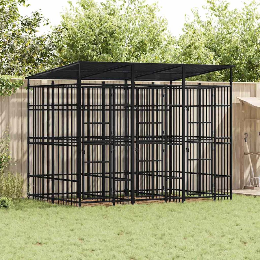 Chenil d'extérieur avec toit pour chiens Acier 5,53 m²