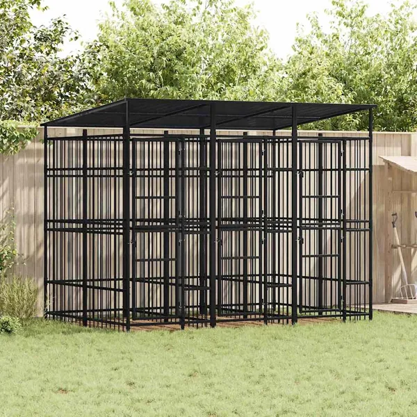 Chenil d'extérieur avec toit pour chiens Acier 5,53 m²