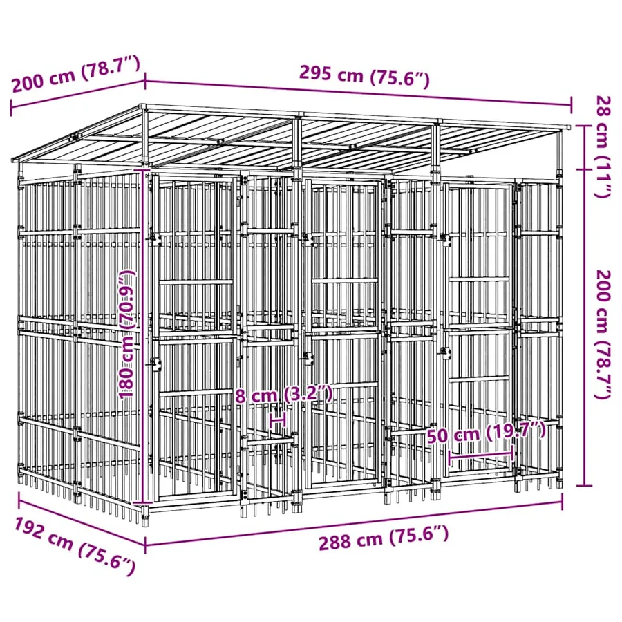 Chenil d'extérieur avec toit pour chiens Acier 5,53 m² - 11