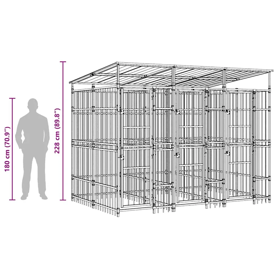 Chenil d'extérieur avec toit pour chiens Acier 5,53 m² - 12