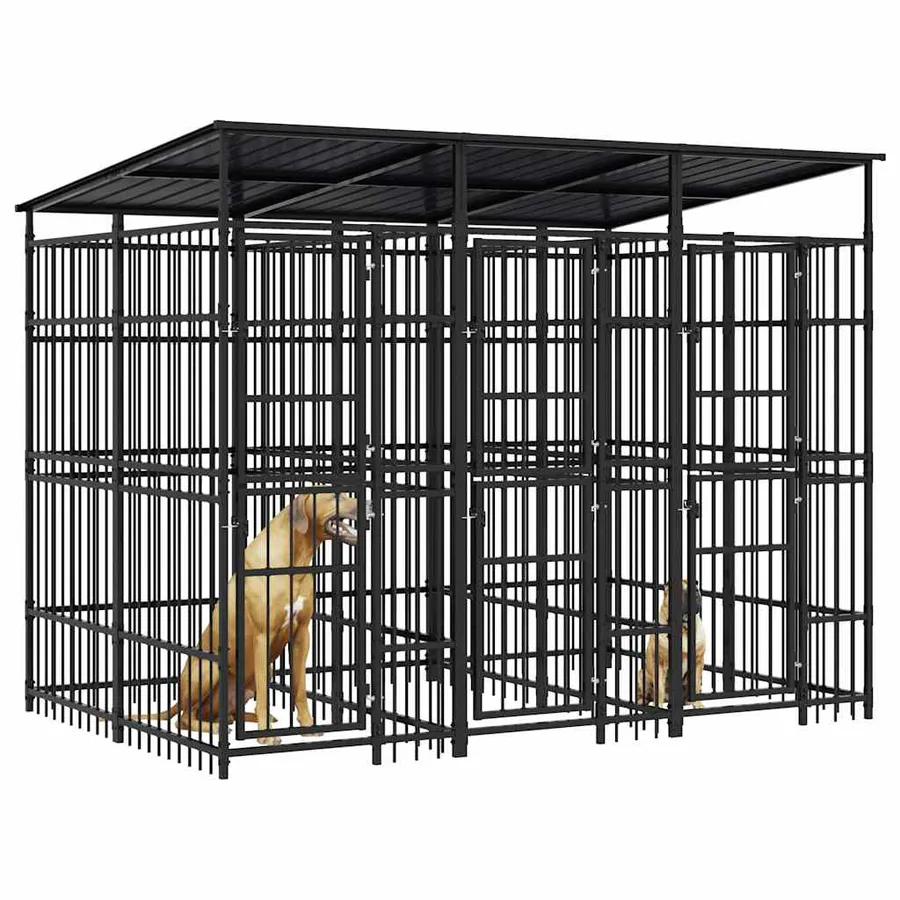 Chenil d'extérieur avec toit pour chiens Acier 5,53 m² - 4