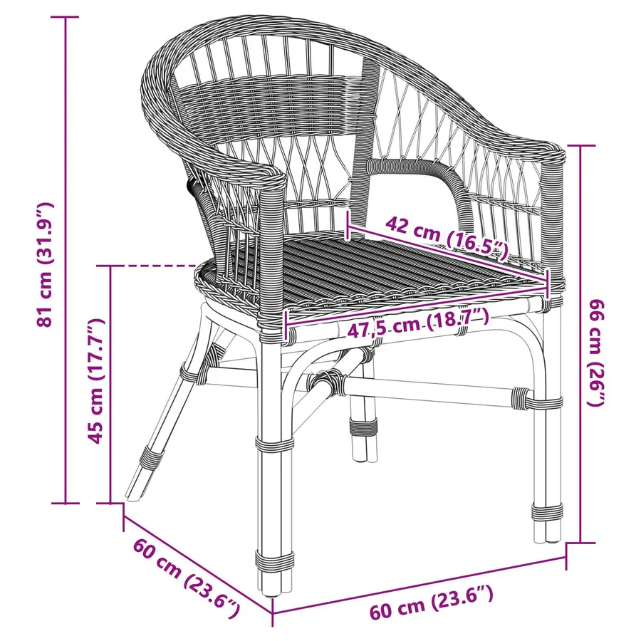 Chaise empilable Naturel 60 x 60 x 81 cm Rotin - 9