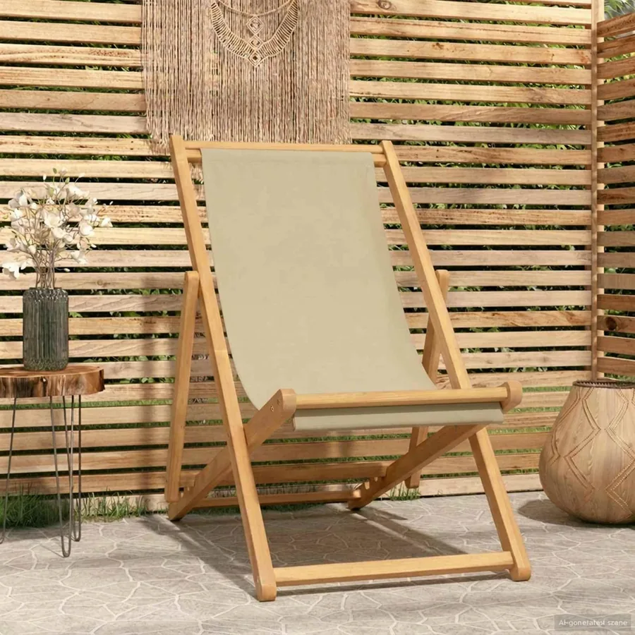 Chaise de plage Beige Bois de teck massif