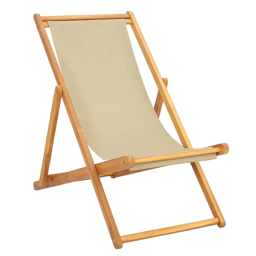 Chaise de plage Beige Bois de teck massif - 2