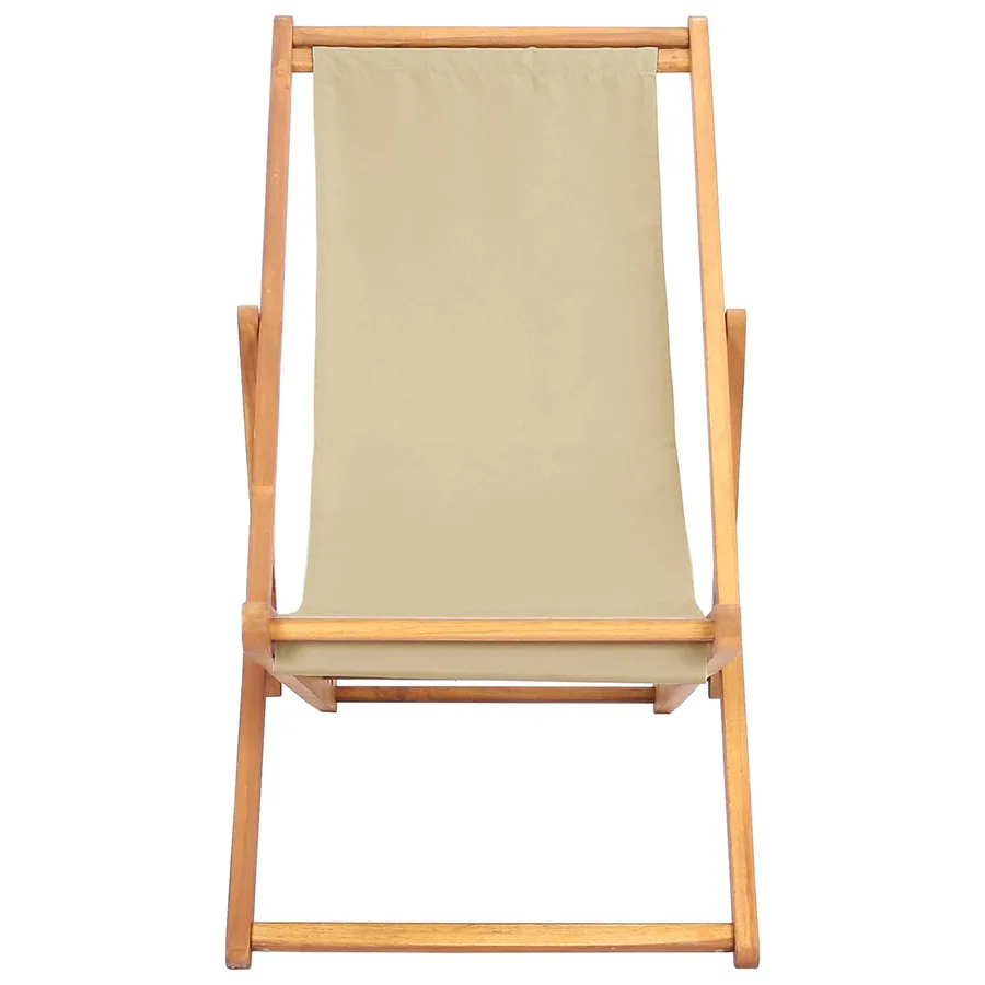Chaise de plage Beige Bois de teck massif - 3