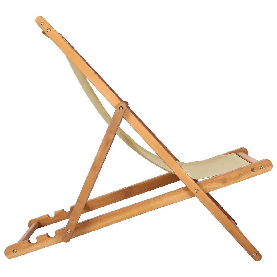 Chaise de plage Beige Bois de teck massif - 4